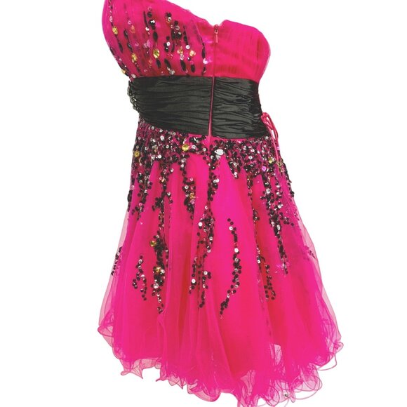 Alyce Designs Pink Sequin Showgirl Jeweled Cocktail Dress Corset Back 6 Hoco - Picture 11 of 13